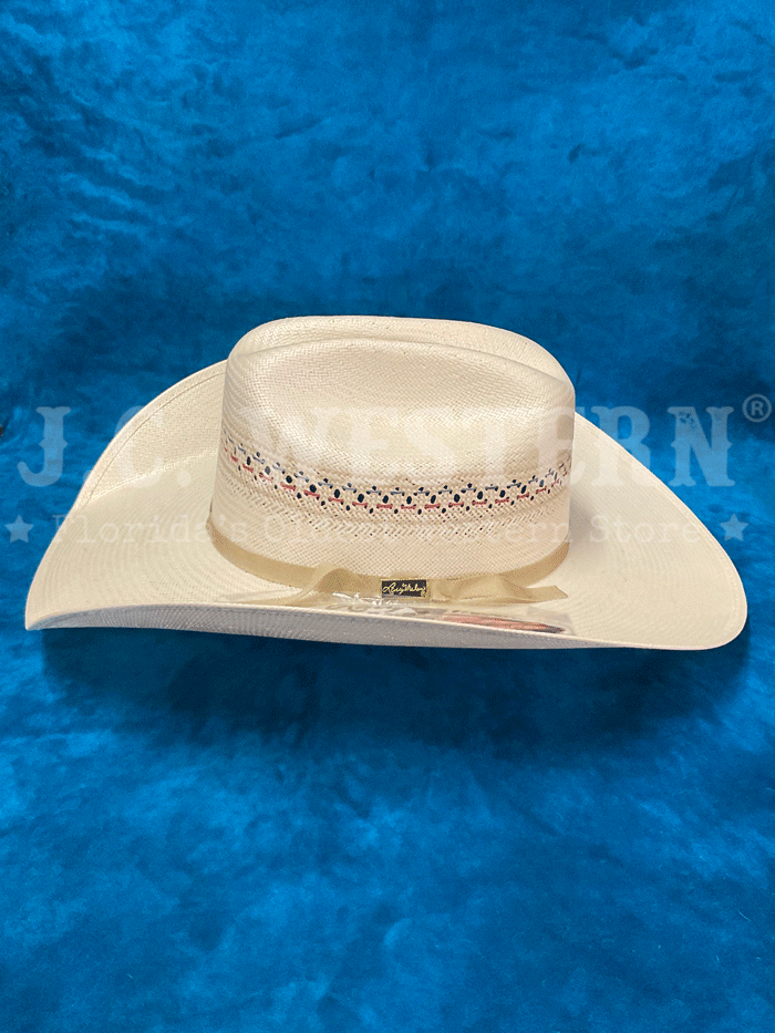 Larry Mahan MSUS42OLDX 10X OLD GLORY Straw Hat Ivory front and side view. If you need any assistance with this item or the purchase of this item please call us at five six one seven four eight eight eight zero one Monday through Saturday 10:00a.m EST to 8:00 p.m EST