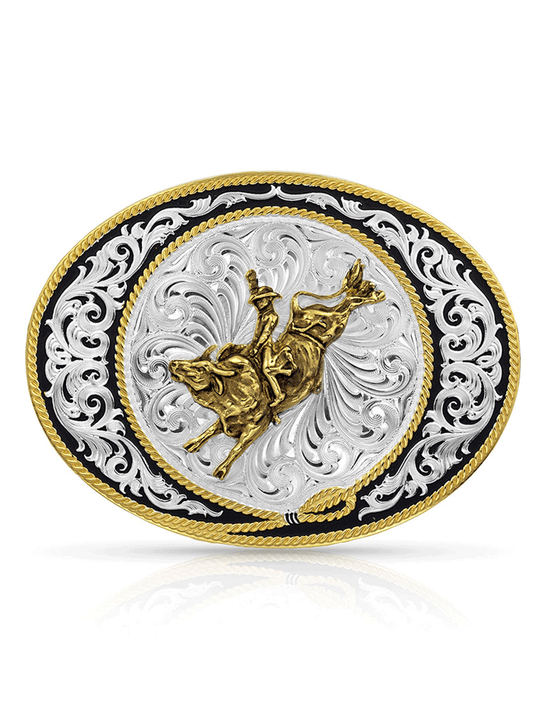 Montana Silversmiths 6190-528 Ranch Rope Bull Rider Buckle Silver front view. If you need any assistance with this item or the purchase of this item please call us at five six one seven four eight eight eight zero one Monday through Saturday 10:00a.m EST to 8:00 p.m EST

