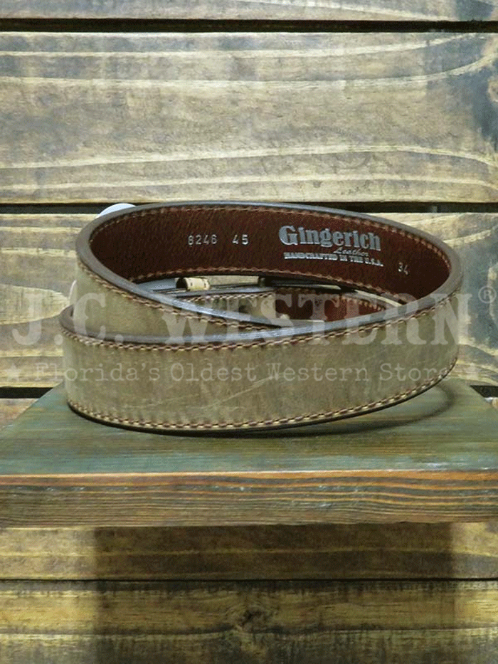 Gingerich 8246-45 Mens Austin Oil Tanned Leather Belt Distressed Brown front view. If you need any assistance with this item or the purchase of this item please call us at five six one seven four eight eight eight zero one Monday through Saturday 10:00a.m EST to 8:00 p.m EST
