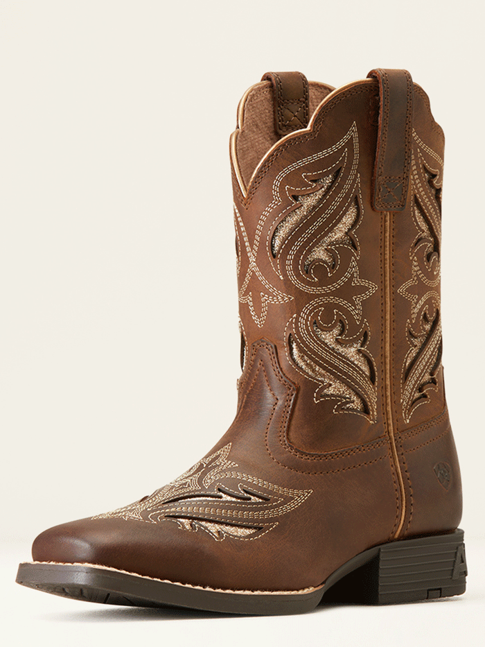 Ariat 10046884 Kids Round Up Bliss Western Boot Sassy Brown front and side view. If you need any assistance with this item or the purchase of this item please call us at five six one seven four eight eight eight zero one Monday through Saturday 10:00a.m EST to 8:00 p.m EST