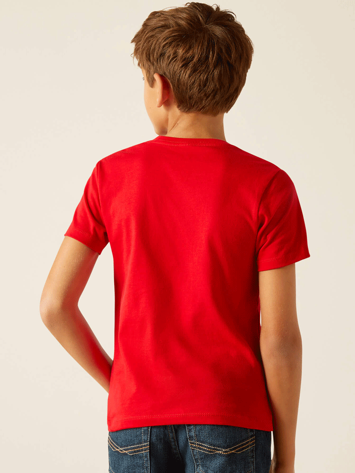 Ariat 10051429 Kids Wanted For Mischief T-Shirt Red front view. If you need any assistance with this item or the purchase of this item please call us at five six one seven four eight eight eight zero one Monday through Saturday 10:00a.m EST to 8:00 p.m EST