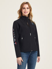 Ariat 10042185 Womens Team Logo Softshell Chimayo Jacket Black front and sleeve view. If you need any assistance with this item or the purchase of this item please call us at five six one seven four eight eight eight zero one Monday through Saturday 10:00a.m EST to 8:00 p.m EST