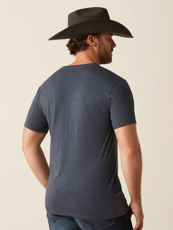 Ariat 10053986 Mens Made to Last Bronco T-Shirt Navy Heather front view. If you need any assistance with this item or the purchase of this item please call us at five six one seven four eight eight eight zero one Monday through Saturday 10:00a.m EST to 8:00 p.m EST

