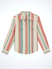 Wrangler 112359415 Girls Striped Western Snap Shirt Multicolor front view. If you need any assistance with this item or the purchase of this item please call us at five six one seven four eight eight eight zero one Monday through Saturday 10:00a.m EST to 8:00 p.m EST