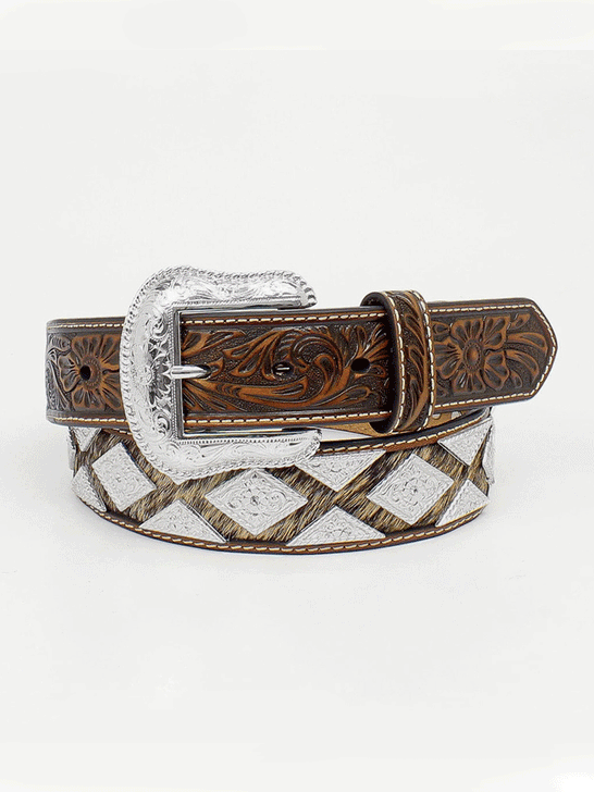 Nocona N2509408 Mens Pro Series Calf Hair Diamond Conchos Belt Brown front view. If you need any assistance with this item or the purchase of this item please call us at five six one seven four eight eight eight zero one Monday through Saturday 10:00a.m EST to 8:00 p.m EST