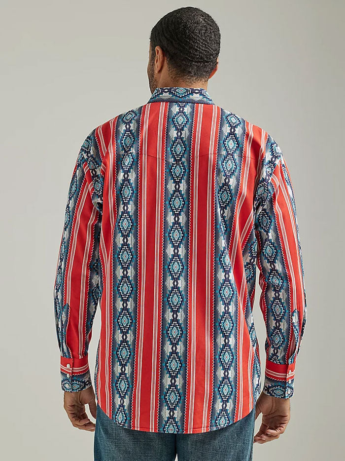 Wrangler 112326327 Mens Checotah Long Sleeve Western Snap Printed Shirt Cherry Pie Red front view. If you need any assistance with this item or the purchase of this item please call us at five six one seven four eight eight eight zero one Monday through Saturday 10:00a.m EST to 8:00 p.m EST