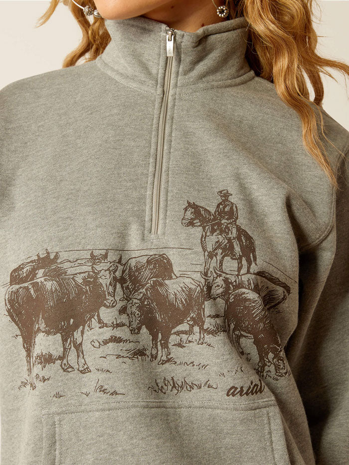 Ariat 10052000 Womens Half Zip Sweatshirt Heather Grey front view. If you need any assistance with this item or the purchase of this item please call us at five six one seven four eight eight eight zero one Monday through Saturday 10:00a.m EST to 8:00 p.m EST