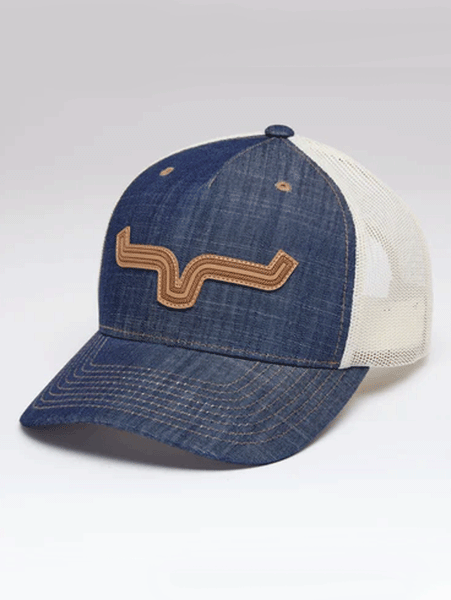 Kimes Ranch ROPED LP Mesh Back Cap Denim front and side view. If you need any assistance with this item or the purchase of this item please call us at five six one seven four eight eight eight zero one Monday through Saturday 10:00a.m EST to 8:00 p.m EST