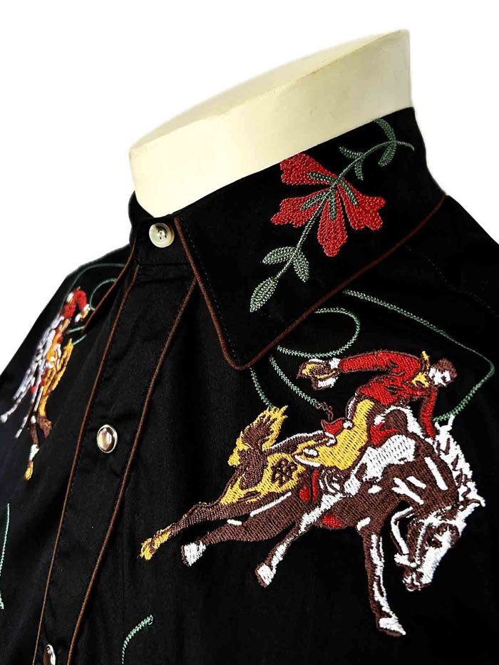 Rockmount 6840-BLK Mens Vintage Bronc Embroidered Western Shirt Black front view. If you need any assistance with this item or the purchase of this item please call us at five six one seven four eight eight eight zero one Monday through Saturday 10:00a.m EST to 8:00 p.m EST