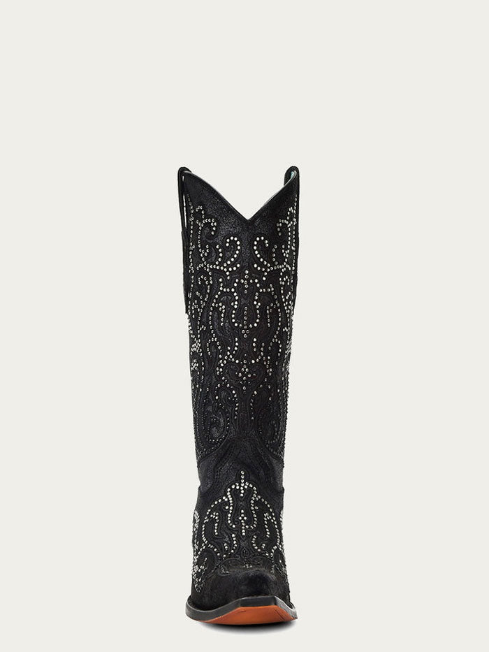 Corral C4100 Ladies Embroidery And Crystals Overlay Boot Black side / front. If you need any assistance with this item or the purchase of this item please call us at five six one seven four eight eight eight zero one Monday through Saturday 10:00a.m EST to 8:00 p.m EST