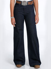 Cruel Denim CB72254001 Womens SKYLAR Sky High Rise Wide Leg Jeans Indigo fron tview on model. If you need any assistance with this item or the purchase of this item please call us at five six one seven four eight eight eight zero one Monday through Saturday 10:00a.m EST to 8:00 p.m EST