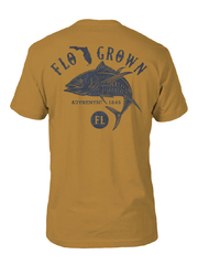 FloGrown FGM-1885 Mens Vintage Tuna Tee Antique Gold back view. If you need any assistance with this item or the purchase of this item please call us at five six one seven four eight eight eight zero one Monday through Saturday 10:00a.m EST to 8:00 p.m EST
