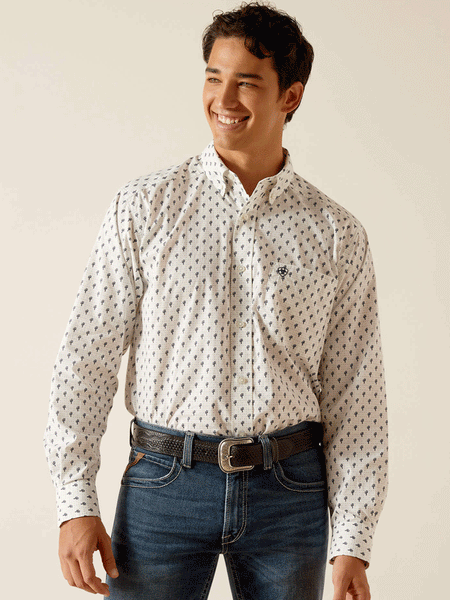 Ariat 10048380 Mens Parker Classic Fit Shirt White front view. If you need any assistance with this item or the purchase of this item please call us at five six one seven four eight eight eight zero one Monday through Saturday 10:00a.m EST to 8:00 p.m EST