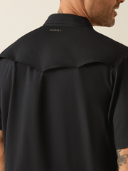 Ariat 10054477 Mens VentTEK Western Fitted Shirt Black back close up view. If you need any assistance with this item or the purchase of this item please call us at five six one seven four eight eight eight zero one Monday through Saturday 10:00a.m EST to 8:00 p.m EST

