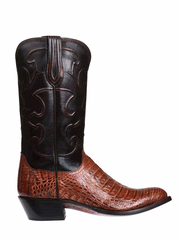 Lucchese M1635.R4 Mens Charles Belly Caiman Boots Sienna Dark Brown full side view. If you need any assistance with this item or the purchase of this item please call us at five six one seven four eight eight eight zero one Monday through Saturday 10:00a.m EST to 8:00 p.m EST