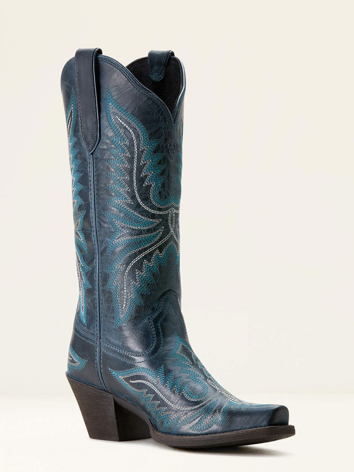 Ariat 10053787 Womens Round Up Collins Western Boot Fresh Denim Navy side / front view. If you need any assistance with this item or the purchase of this item please call us at five six one seven four eight eight eight zero one Monday through Saturday 10:00a.m EST to 8:00 p.m EST