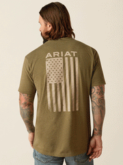 Ariat 10054176 Mens Freedom T-Shirt Military Heather Olive back. If you need any assistance with this item or the purchase of this item please call us at five six one seven four eight eight eight zero one Monday through Saturday 10:00a.m EST to 8:00 p.m EST