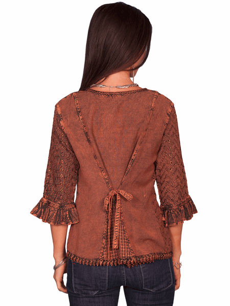 Scully HC67-COP Womens Tonal Embroidered Blouse Copper back view. If you need any assistance with this item or the purchase of this item please call us at five six one seven four eight eight eight zero one Monday through Saturday 10:00a.m EST to 8:00 p.m EST