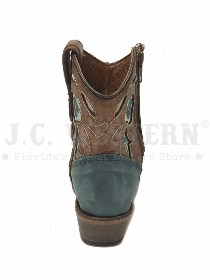 Circle G L5940 Ladies Inlay And Floral Embroidery Ankle Boot Shedron And Light Blue front and side view. If you need any assistance with this item or the purchase of this item please call us at five six one seven four eight eight eight zero one Monday through Saturday 10:00a.m EST to 8:00 p.m EST