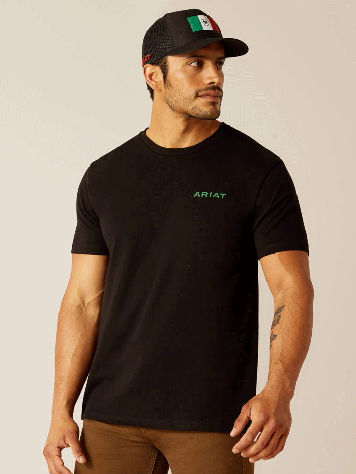 Ariat 10051447 Mens Wooden Badges T-Shirt Black back view. If you need any assistance with this item or the purchase of this item please call us at five six one seven four eight eight eight zero one Monday through Saturday 10:00a.m EST to 8:00 p.m EST