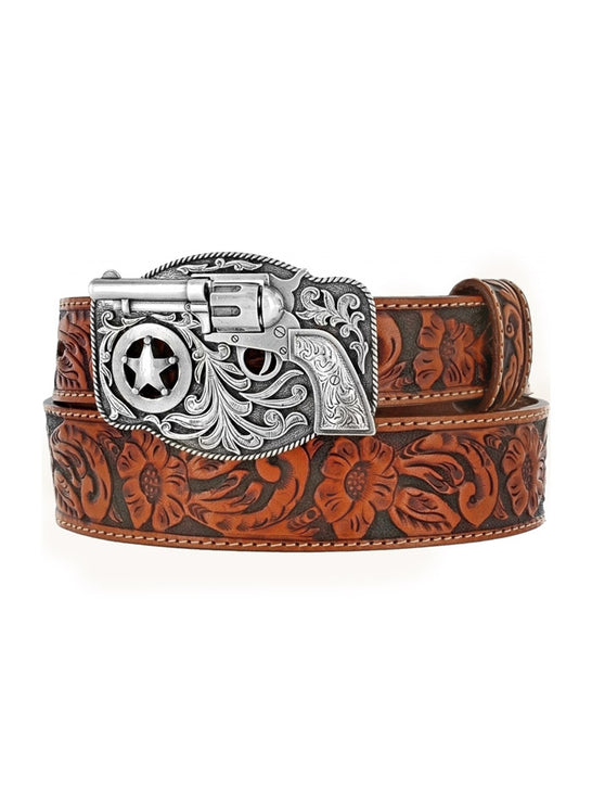Justin C30124 Kids Lil Trigger Belt Peanut Tan front view. If you need any assistance with this item or the purchase of this item please call us at five six one seven four eight eight eight zero one Monday through Saturday 10:00a.m EST to 8:00 p.m EST
