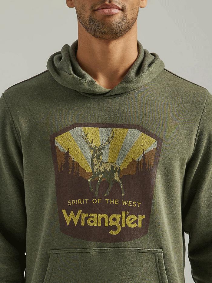 Wrangler 112339644 Mens Front Animal Logo Pullover Hoodie Deep Depths Heather front view. If you need any assistance with this item or the purchase of this item please call us at five six one seven four eight eight eight zero one Monday through Saturday 10:00a.m EST to 8:00 p.m EST