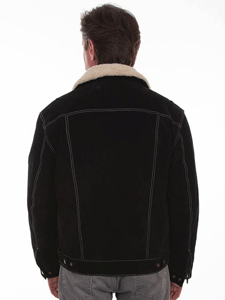 Scully 113-19 Mens Sherpa Lined Boar Suede Western Jacket Black back view. If you need any assistance with this item or the purchase of this item please call us at five six one seven four eight eight eight zero one Monday through Saturday 10:00a.m EST to 8:00 p.m EST

