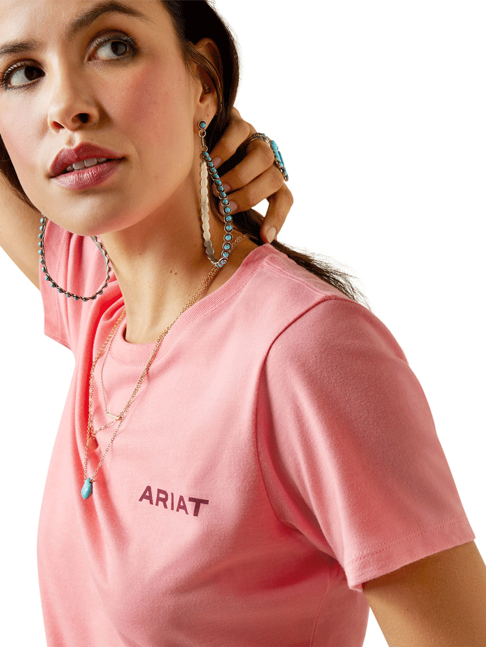Ariat 10045447 Womens Gila River Short Sleeve Tee Coral Heather back view. If you need any assistance with this item or the purchase of this item please call us at five six one seven four eight eight eight zero one Monday through Saturday 10:00a.m EST to 8:00 p.m EST