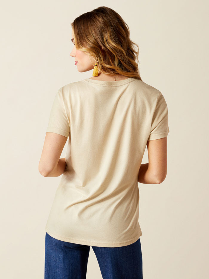 Ariat 10054039 Womens Longhorn Watercolor T-Shirt Natural front view. If you need any assistance with this item or the purchase of this item please call us at five six one seven four eight eight eight zero one Monday through Saturday 10:00a.m EST to 8:00 p.m EST