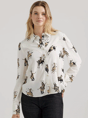 Wrangler 112356671 Womens Retro Drapey Rodeo Blouse White front. If you need any assistance with this item or the purchase of this item please call us at five six one seven four eight eight eight zero one Monday through Saturday 10:00a.m EST to 8:00 p.m EST