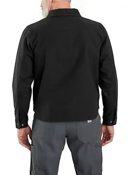 Carhartt 105748-N04 Mens Rugged Flex Relaxed Fit Duck Jacket Black back view. If you need any assistance with this item or the purchase of this item please call us at five six one seven four eight eight eight zero one Monday through Saturday 10:00a.m EST to 8:00 p.m EST