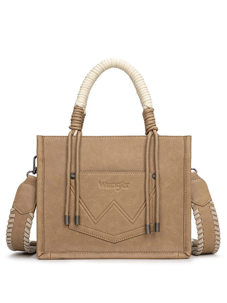Wrangler WG386-8120SKH Womens Cow Print Tote/Crossbody Bag Khaki back view. If you need any assistance with this item or the purchase of this item please call us at five six one seven four eight eight eight zero one Monday through Saturday 10:00a.m EST to 8:00 p.m EST
