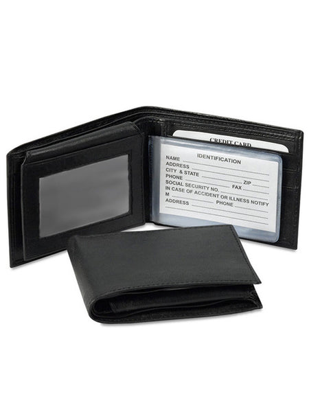 Western Express MIN-216 Billfold Leather Wallet Black close and open view. If you need any assistance with this item or the purchase of this item please call us at five six one seven four eight eight eight zero one Monday through Saturday 10:00a.m EST to 8:00 p.m EST