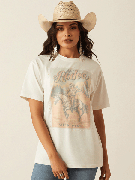 Ariat 10055140 Womens Rodeo T-Shirt Cloud Dancer front view. If you need any assistance with this item or the purchase of this item please call us at five six one seven four eight eight eight zero one Monday through Saturday 10:00a.m EST to 8:00 p.m EST