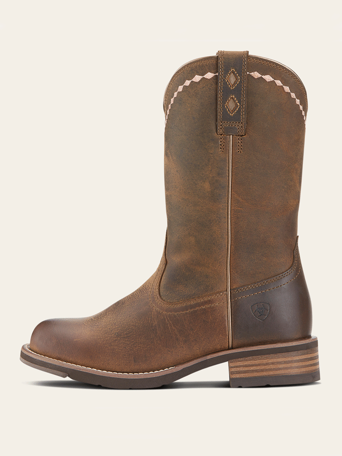 Ariat 10015374 Womens Unbridled Roper Western Boot Distressed Brown front and side view. If you need any assistance with this item or the purchase of this item please call us at five six one seven four eight eight eight zero one Monday through Saturday 10:00a.m EST to 8:00 p.m EST