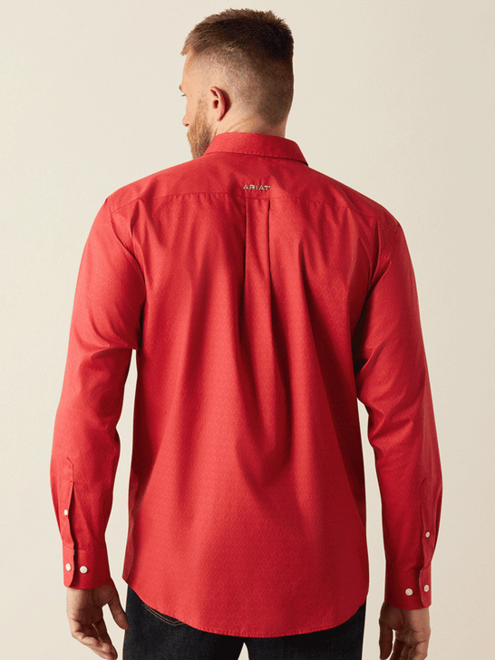 Ariat 10058951 Mens Wrinkle Free Dangelo Classic Fit Shirt Red back view. If you need any assistance with this item or the purchase of this item please call us at five six one seven four eight eight eight zero one Monday through Saturday 10:00a.m EST to 8:00 p.m EST