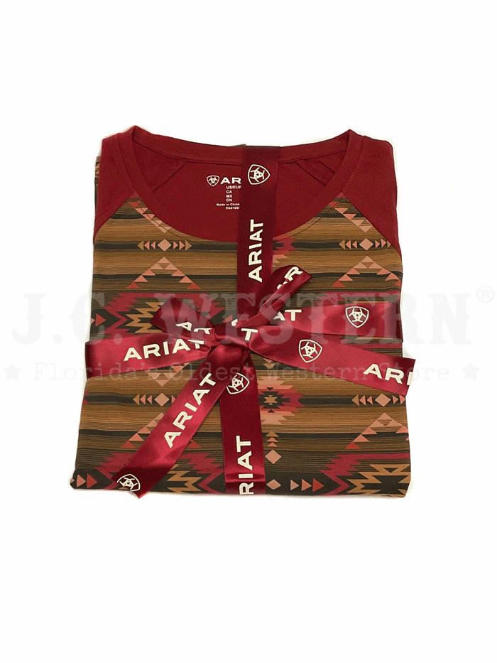 Ariat 10042604 Womens Long Sleeve Pajama Set Southwest Style Print Red front view. If you need any assistance with this item or the purchase of this item please call us at five six one seven four eight eight eight zero one Monday through Saturday 10:00a.m EST to 8:00 p.m EST