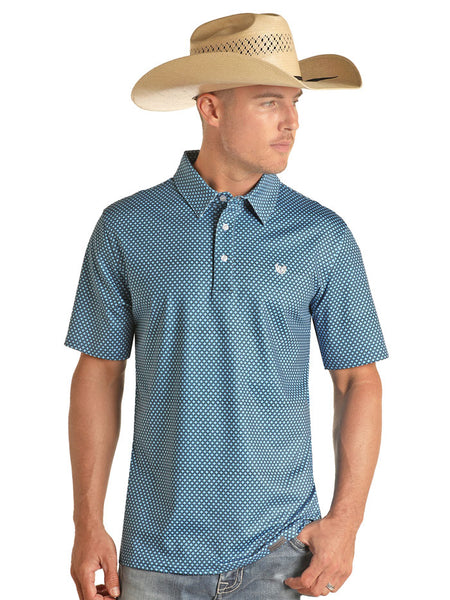 Panhandle PPMT51R0WW Mens Short Sleeve Geo Button Knit Polo Navy front view. If you need any assistance with this item or the purchase of this item please call us at five six one seven four eight eight eight zero one Monday through Saturday 10:00a.m EST to 8:00 p.m EST