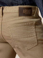 Ariat 10044369 Mens M7 Grizzly Straight Jean Dark Khaki back close up. If you need any assistance with this item or the purchase of this item please call us at five six one seven four eight eight eight zero one Monday through Saturday 10:00a.m EST to 8:00 p.m EST
