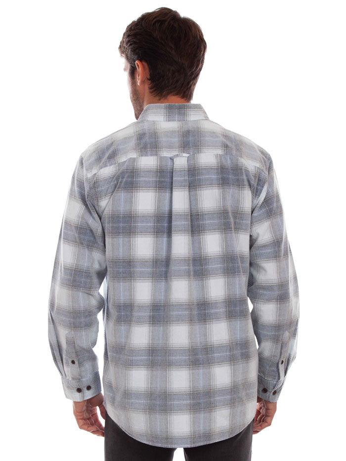 Scully 5333-BLG Mens Corduroy Plaid Shirt Long Sleeve Shirt Blue Grey front view. If you need any assistance with this item or the purchase of this item please call us at five six one seven four eight eight eight zero one Monday through Saturday 10:00a.m EST to 8:00 p.m EST