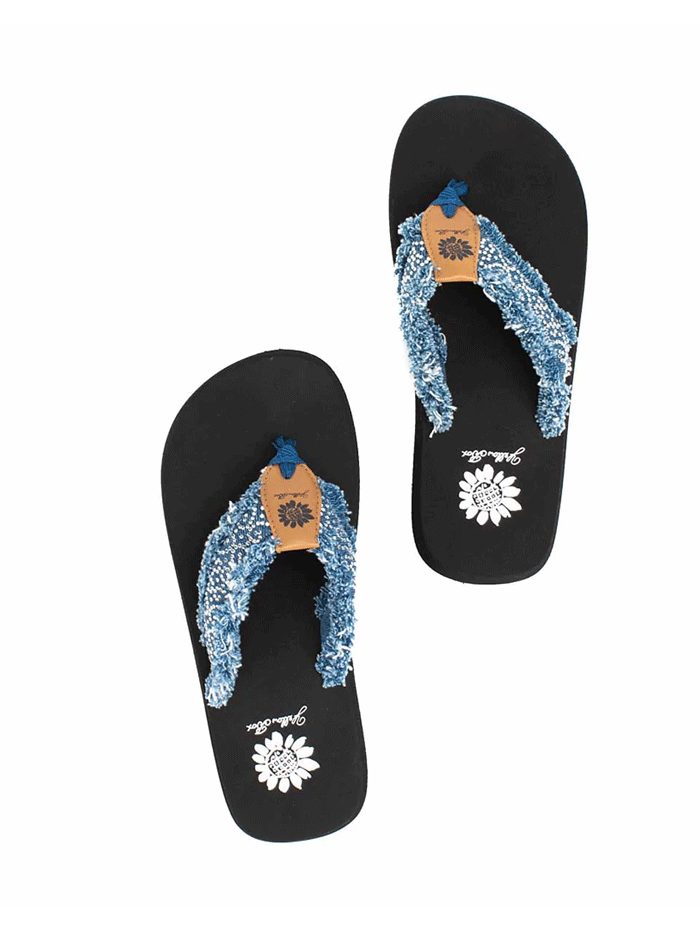 Yellow Box 52352 Womens Foseta Flip Flop Sandals Denim side and front view. If you need any assistance with this item or the purchase of this item please call us at five six one seven four eight eight eight zero one Monday through Saturday 10:00a.m EST to 8:00 p.m EST