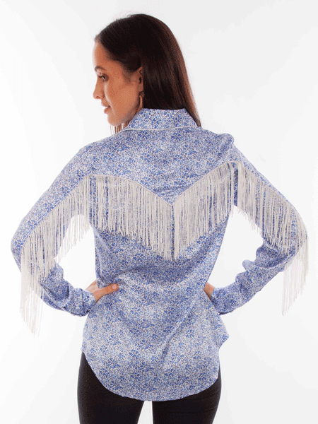 Scully HC865-BLU Womens Mini Floral Print Western Fringe Shirt Blue. If you need any assistance with this item or the purchase of this item please call us at five six one seven four eight eight eight zero one Monday through Saturday 10:00a.m EST to 8:00 p.m EST