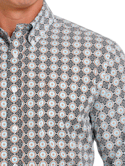 Cinch MTW1347081 Mens Printed Button Down Western Shirt Multicolor front close up of fabric. If you need any assistance with this item or the purchase of this item please call us at five six one seven four eight eight eight zero one Monday through Saturday 10:00a.m EST to 8:00 p.m EST