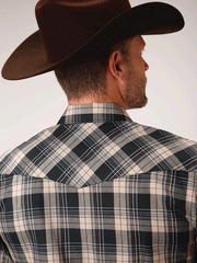 Roper 1-01-101-6016 Mens Long Sleeve Snap Plaid Western Shirt Navy back view. If you need any assistance with this item or the purchase of this item please call us at five six one seven four eight eight eight zero one Monday through Saturday 10:00a.m EST to 8:00 p.m EST