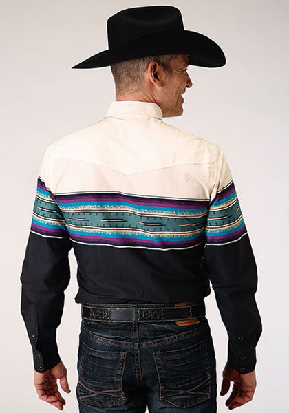 Roper 03-001-0431-0615 Mens Long Sleeve Vintage Collection Shirt Black back view. If you need any assistance with this item or the purchase of this item please call us at five six one seven four eight eight eight zero one Monday through Saturday 10:00a.m EST to 8:00 p.m EST