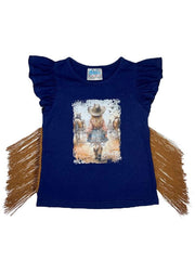 Shea Baby VINB05 Kids Blame It On My Boots Fringe Shirt Navy front view. If you need any assistance with this item or the purchase of this item please call us at five six one seven four eight eight eight zero one Monday through Saturday 10:00a.m EST to 8:00 p.m EST