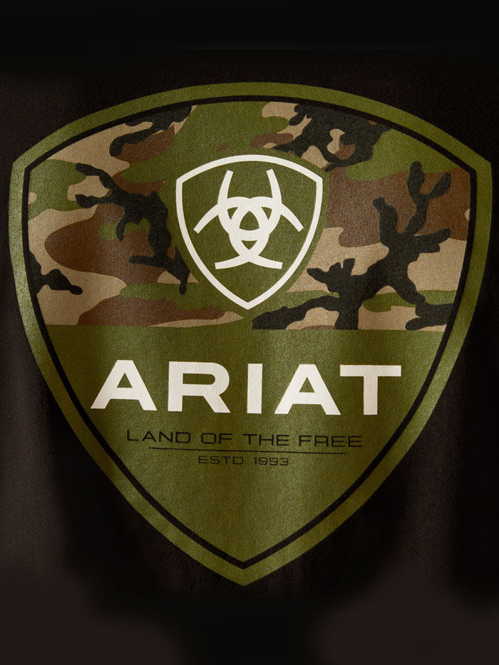 Ariat  10051762 Mens Camo Corps T-Shirt Black back view. If you need any assistance with this item or the purchase of this item please call us at five six one seven four eight eight eight zero one Monday through Saturday 10:00a.m EST to 8:00 p.m EST