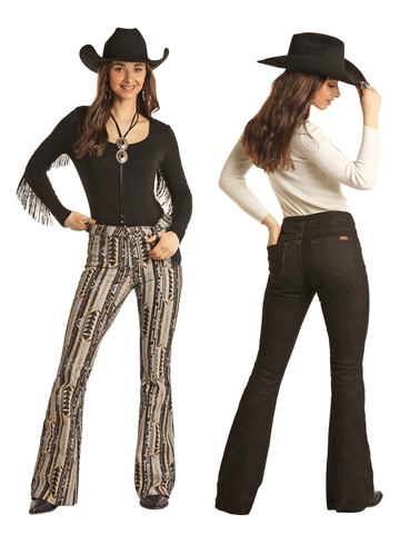 Rock & Roll Denim BW6PD02928 Womens Reversible Button Flare Pant Aztec  Print And Black
