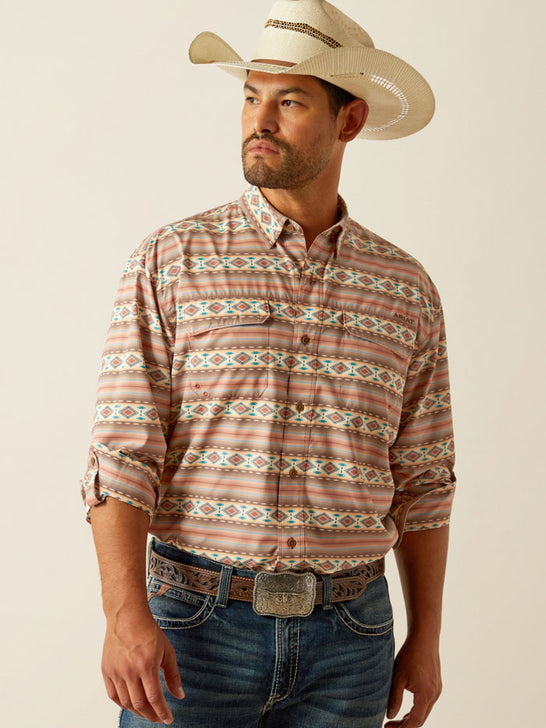 Ariat 10055231 Mens VentTEK Outbound Classic Fit Shirt Baked Clay front view. If you need any assistance with this item or the purchase of this item please call us at five six one seven four eight eight eight zero one Monday through Saturday 10:00a.m EST to 8:00 p.m EST