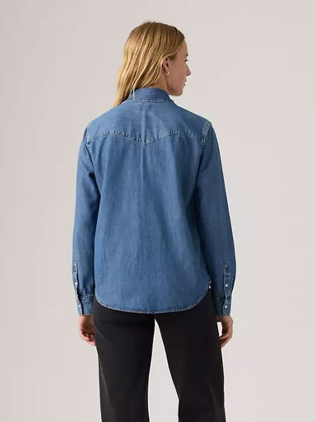 Levi's 868320018 Womens The Ultimate Western Shirt Mighty Fine - Medium Wash back view. If you need any assistance with this item or the purchase of this item please call us at five six one seven four eight eight eight zero one Monday through Saturday 10:00a.m EST to 8:00 p.m EST